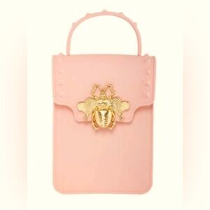 Queen Bee Crossbody Jelly Mini Cellphone Bag with gold chain strap Blush Pink